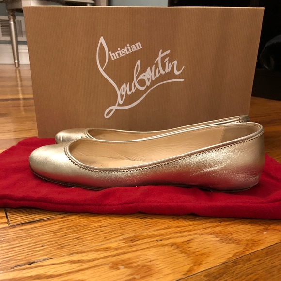 Christian Louboutin Shoes - LOUBOUTIN square toe flats metallic Gold